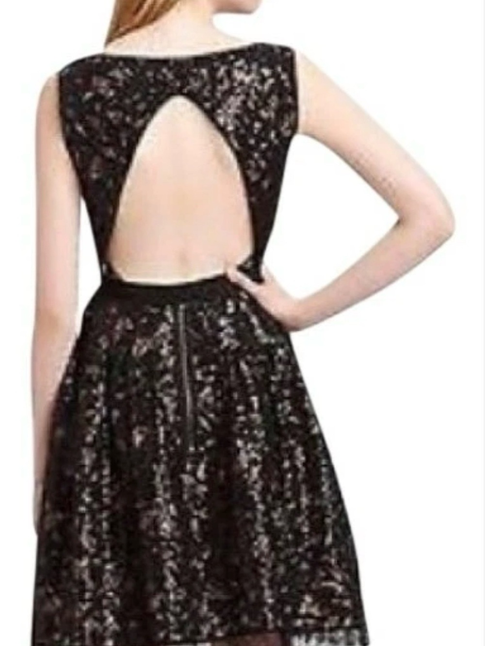 BCBGMaxAzria Katarina Black Lace V-Neck Open-Back Mini Dress - Picture 3 of 8